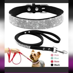 Black/Silver rhinestone collar & leash for smaller dogs,  LARGE, see dimensions
